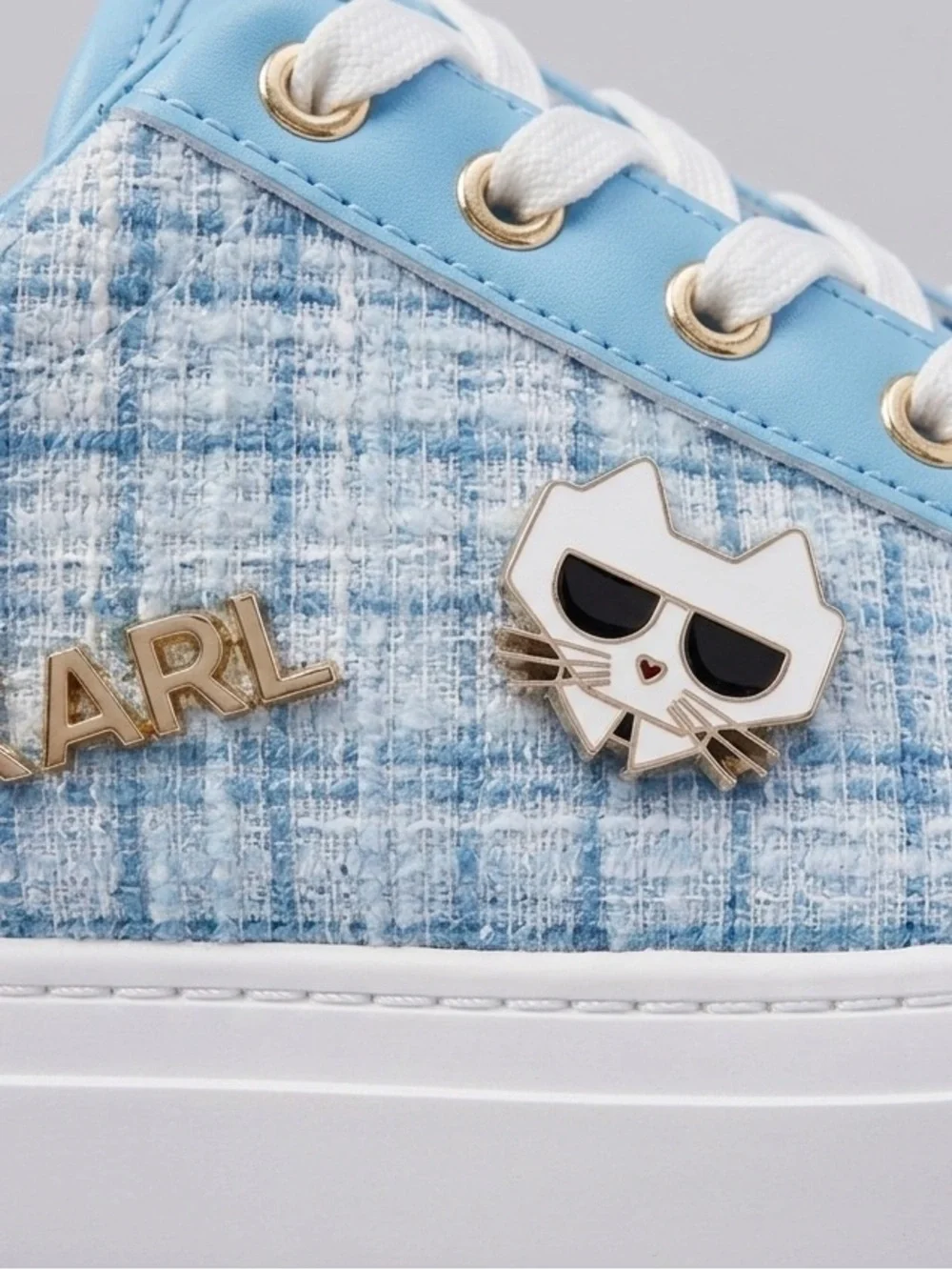 Karl Lagerfeld Paris Cate Pins Tweed Sneakers. Preppy Streetwear Whinsy Chic🩵😎